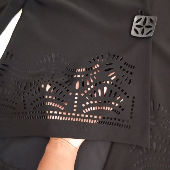 Joseph Ribkoff Black Laser-Cut Asymmetrical Jacket Button Detail Womens Size 6 - Picture 5 of 11